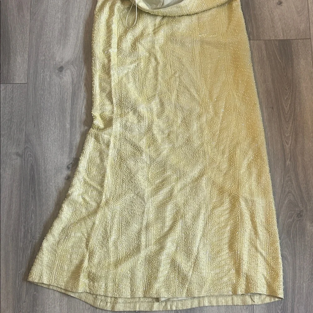 Carmen Marc Valvo Signature 2000’s Vintage Y2K Beaded Butter Yellow Skirt Sz 10